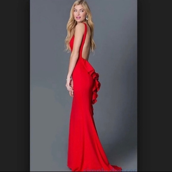 XSCAPE red ruffle low back prom dress size 0 - Picture 2 of 5